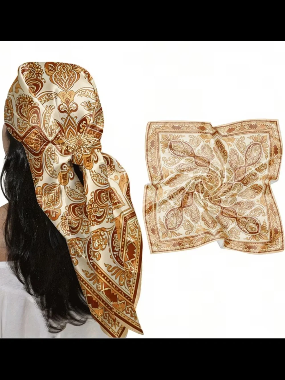 Gold Tone  Paisley Scarf in Cream and Brown - Silky Soft